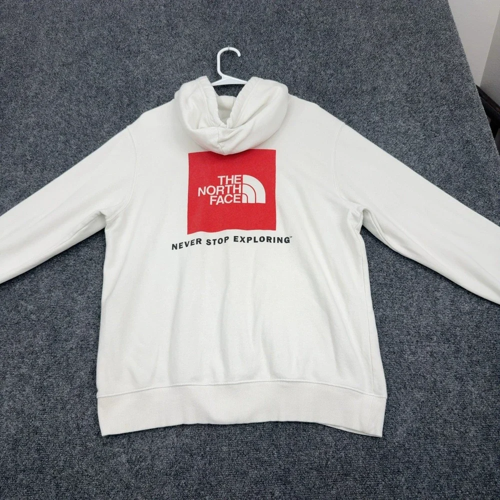 The North Face Hoodie Mens L White Cotton Red Box Logo Pullover Gorpcore
